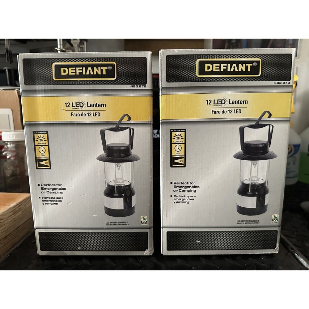 Pair of Defiant 12 LED Lanterns 28 Lumens Battery Operated Camping Emergency